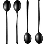 Steel Black Soup Spoon Long handled Great Circle SpoonsKorean Long Handle Sou...