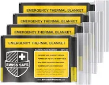 Swiss Safe Emergency Mylar Thermal Blankets 4-Pack