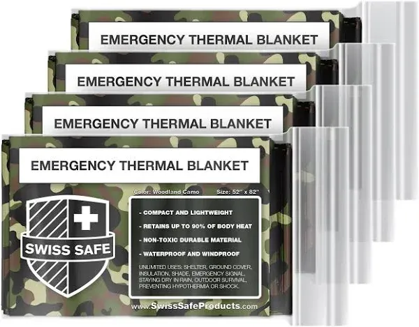 Swiss Safe Emergency Mylar Thermal Blankets 4-Pack