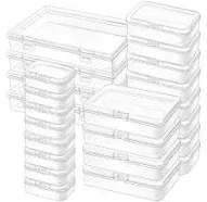 Mauproy 24 Pack Small Plastic Storage Containers with Lids, Clear Beads Storage Boxes with Hinged Lids and Stickers Craft Organizer for Small Items