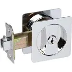 Accessories Collection - Keyed Contemporary Square Pocket Door Lock in Polished Chrome by Delaney Hardware