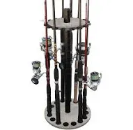 Rush Creek Creations 16-Rod Round Steel Post Fishing Rod Storage Rack, American Cherry