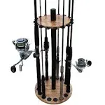 Rush Creek Creations 16-Rod Round Steel Post Fishing Rod Storage Rack, American Cherry