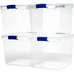 HOMZ Heavy Duty 31 Quart Modular Plastic Stackable Toy Organizer Bins Storage Tote Containers with Latching Lids for Home and Office, Clear (4 Pack)