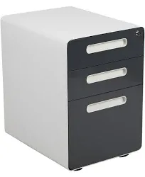 Flash Furniture HZ-AP535-02-DGY-WH-GG White with Charcoal Faceplate Ergonomic 3-Drawer Mobile Locking Filing Cabinet