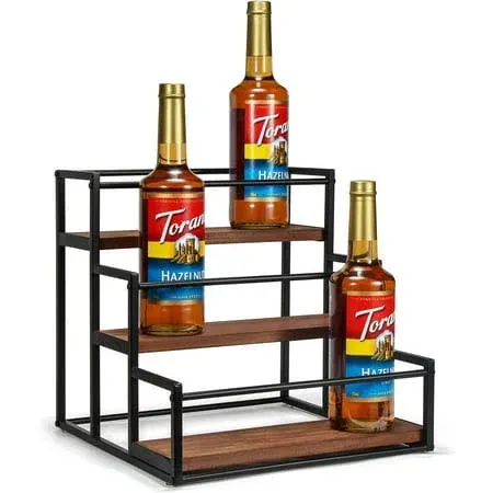 Coffee Syrup Rack Organizer, Syrup Bottle Holder Stand for Coffee Bar, 3-Tier 12 Bottles Storage Shelves for Syrup, Wine, Dressing for Kitchen Countertop, Black