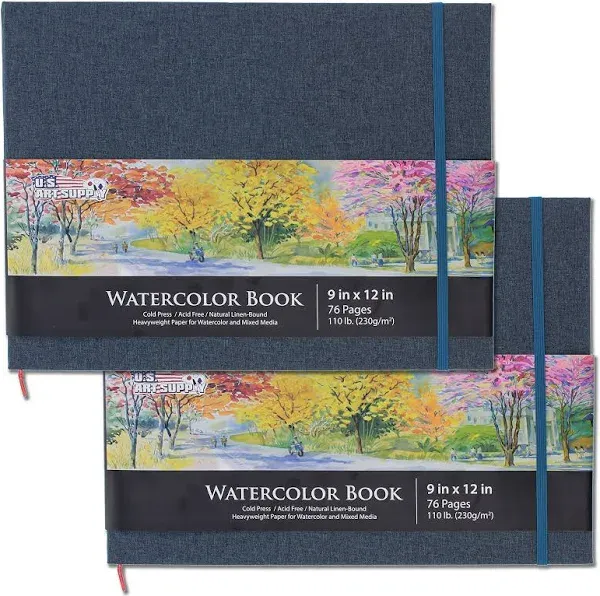 5.5&#034; X 8.5&#034; Watercolor Book, 2 Pack, 76 Sheets, 110 Lb (230 GSM) - Linen-Bound H