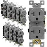 ENERLITES Duplex Receptacle Outlets, Tamper-Resistant, Industrial Grade, 20A 125V, 3-Wire Grounding, 2-Pole, 5-20R, UL Listed, 62080-TR-GY-10PCS, Gray (10 Pack)