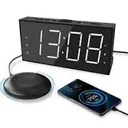 Super Loud Alarm Clock with Bed Shaker for Heavy Sleeper, Dual Vibrating Alarm Clock with USB Charger for Hearing-impaired Deaf, 7.5’’ Large Display 