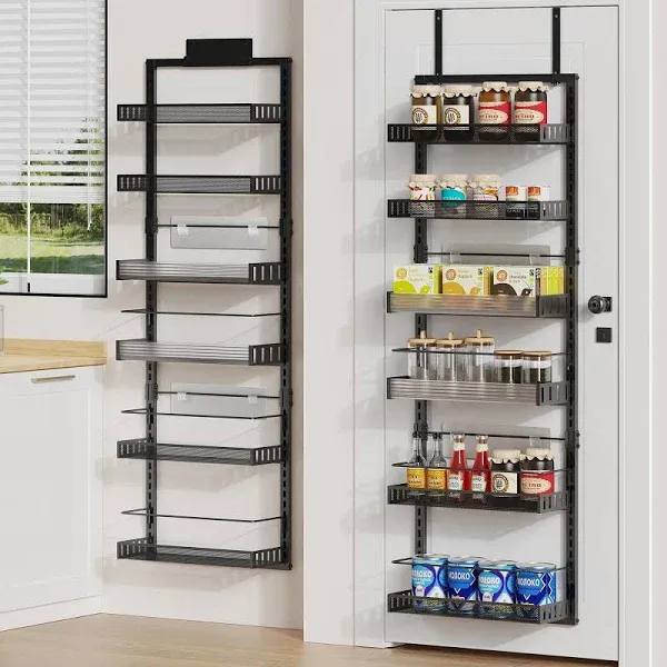 POKIPO 6Tier Over the Door Pantry Organizer Large Door Spice Rack with Adjustable Metal Baskets Heavy Duty Hanging or Wall Mo