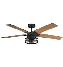 Parrot Uncle 52 in. Industrial Downrod Mount Black Ceiling Fan with Remote Control and Light Kit