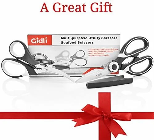 Kitchen Shears by Gidli - Lifetime Replacement Warranty- Includes Seafood Scissors As A Bonus - Heavy Duty Stainless Steel Multipurpose Ultra Sharp