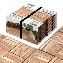 Interbuild Teak Hardwood Interlocking Patio Deck Tiles, 12" × (Pack of 10), Easy to Install Floor Tile for Both Indoor & Outdoor Use, 20 Individual Wood slats on Each Tile