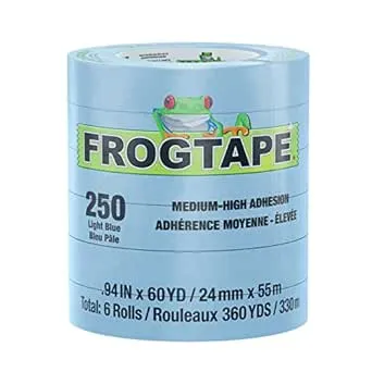 FROGTAPE 250 Light Blue Moderate Temperature Performance Grade Masking Tape, Medium-High Adhesion, 24mm x 55m, 6 Rolls per Pack (105327)