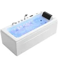 67” Whirlpool Tub,Empava Jetted Bathtub with Heater,17 Jets,Waterfall,Light,Hydro Massage with LED Control Panel