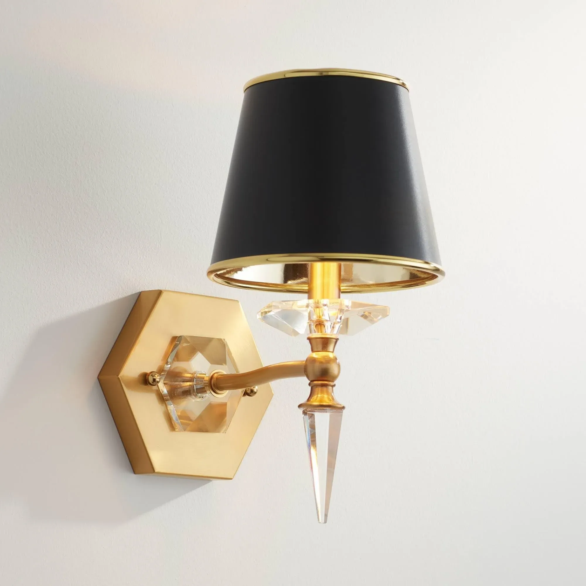 Manhattan 13&quot; High Black and Brass Finish Wall Sconce with Crystal | www.lampsplus.com