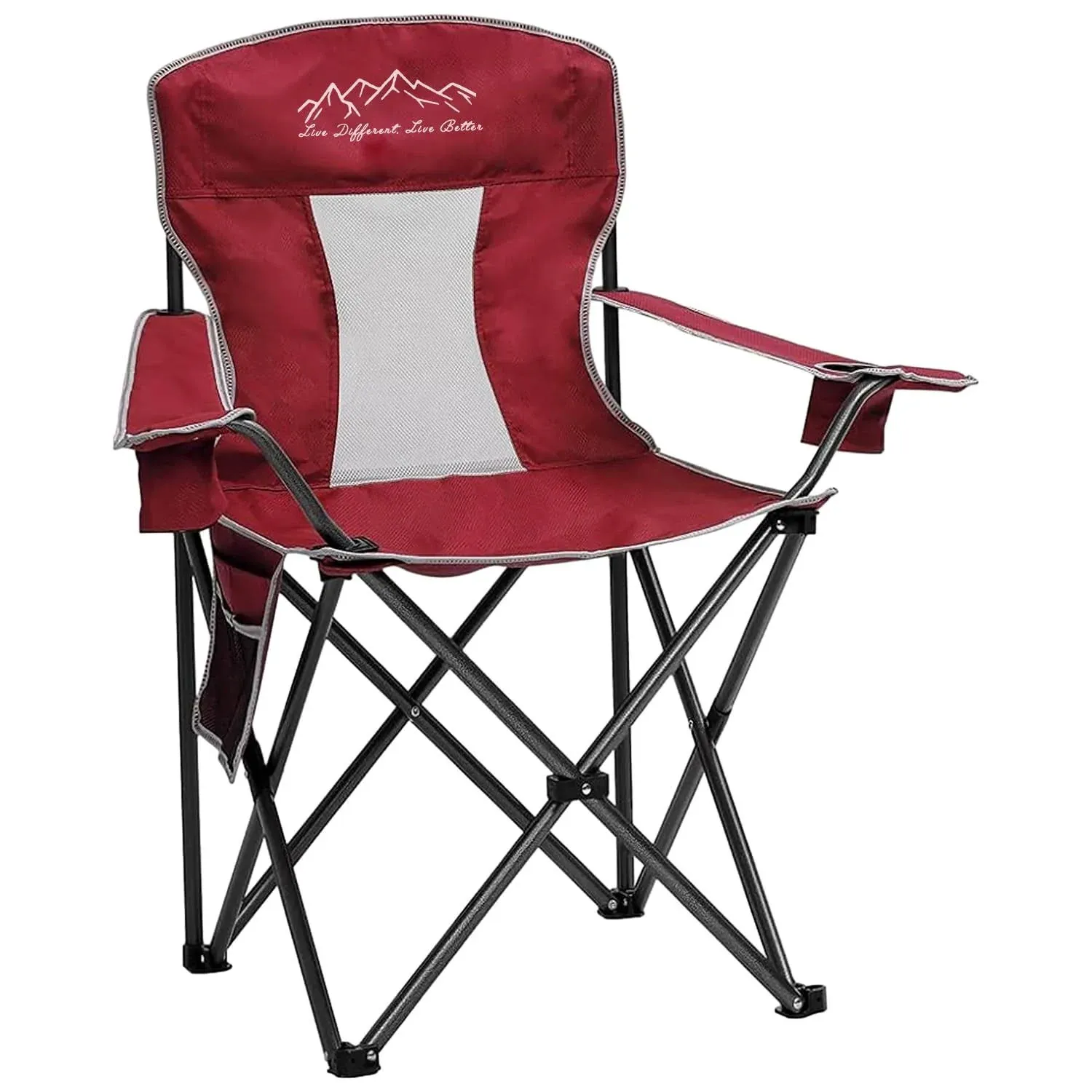 Mesh Folding Camping Chairs, Oversized Portable Outdoor Chairs, Weight Capacity 325 lbs with Cup Holder, Storage Pocket, Carry Bag Red