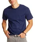 Hanes Beefy-T Adult Pocket T-Shirt 2-Pack Navy S Men's