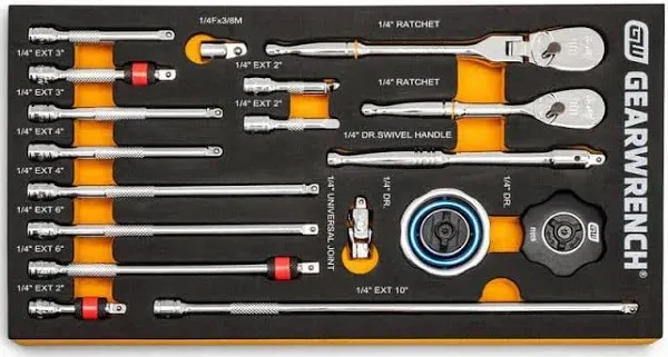 GEARWRENCH 18 Piece 1/4" 90T Ratchet & Drive Tool Set with EVA Foam Tray - 86520