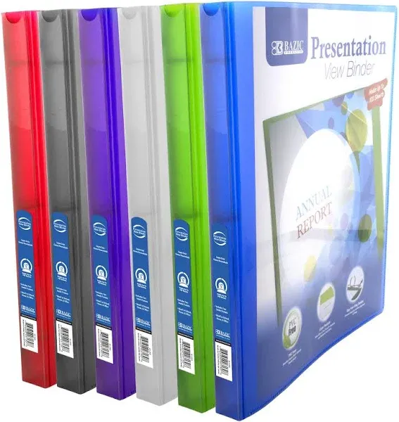 Bazic 3130 1/2  Poly 3-Ring Presentation View Binder w/ Pocket Case of 48