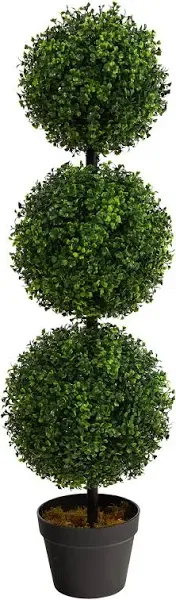 6ft. UV Resistant Artificial Boxwood Triple Ball Topiary Tree in Slate Planter