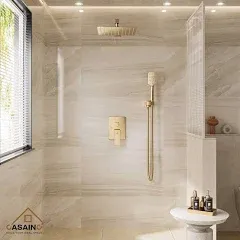 10" Brushed Gold Shower System Wall/Ceiling Mount Rain Shower System-CASAINC