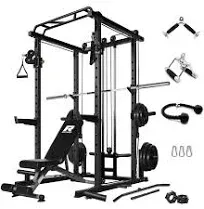 RitFit Multi-Function Power Rack Cage PPC03 with Adjustable Cable Crossover System,1000LBS Capacity, Full Home Gym Workout with J-Hook, Landmine and Other Attachments-Orange