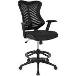 Flash Furniture - High Back Designer Mesh Drafting Chair with LeatherSoft Sides and Adjustable Arms - Black