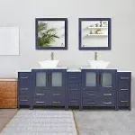 Vanity Art 96 inch Double Sink Bathroom Vanity Set with Engineered Marble Top and Free Mirror, Blue