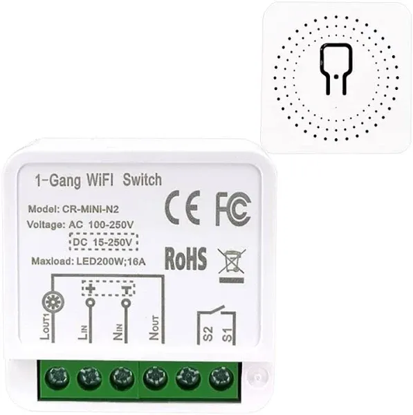 Mini Smart Relay WiFi Switch, DIY Smart Light Switch Module Smart Life/Tuya App, Compatible with Alexa and Google Home Smart Speakers,with Appointment Timing Function. 16A (2Pack)