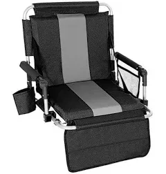 Alpha Camp Stadium Seat Chair for Bleachers with Back & Arm Rest - Black/Grey