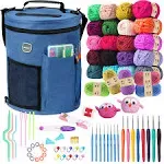 MIAOKE 79pc Crochet Kit, Large Knitting Bag Yarn Storage Organizer, Knitting & Crochet Supplies, Waterproof Crochet Bag, Crochet Accessories, Crochet Hooks, Crochet Hook Kits, Knitting Bag