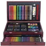 142 Pc Art Set with Colored Pencils, Crayons, Pastels, Watercolors in Wood Carrying Case