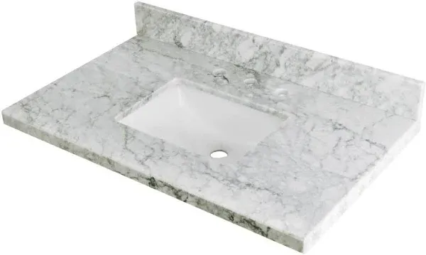 Kingston Brass KVPB3622M38SQ Templeton Marble Vanity Sink Top, Carrara Marble