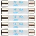 BOJACK Digital Multimeter Fuse 10A 600V DC Fast Acting Nickel-Plated Brass Ceramic Fuse 6.3x32 mm FF10A (Pack of 5)