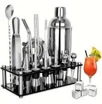 25-Piece Cocktail Shaker Set with Acrylic Stand &amp; Cocktail Recipes Booklet304...