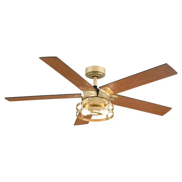 52 in. Indoors Downrod Mount Gold Ceiling Fan with Light Kit and Remote Control