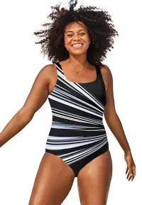 Swimsuits for All Women's Plus Size Chlorine Resistant Square Neck Tank One Piece Swimsuit