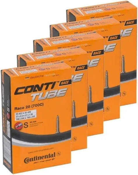 Continental Bicycle Tubes Race 28 700x20-25 S42 Presta Valve 42mm Bike Tube - Value Bundle 5-in-1 Bicycle Tube 700c