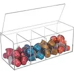 Coffee Pod Holder, Organizer for K Cup, Storage for Coffee Station Counter, Compatible with Nespresso Capsule& Keurig Pods, Coffee Bar Accessories, Acrylic 4 Compartment with Lid - Clear