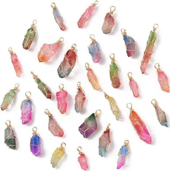 DanLingJewelry 30pcs Natural Bullet Quartz Stones Pendants Wire Wrapped Chakra Reiki Healing Crystal Charms for Jewelry Crafting DIY