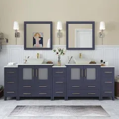 Vanity Art Ravenna 96" Double Sink Bathroom Vanity Combo Set Grey