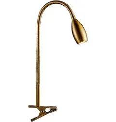 O'Bright Lumos - Versatile Clip-on Lamp: Zoomable Spotlight, Dimmable LED, Flexible Gooseneck, 4000K Light, 100% Metal Clamp - Ideal for Reading, Crafting, Work, and Headboards, Antique Brass