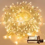 JMEXSUSS 300 LED String Lights Indoor Outdoor, Clear Wire Warm White Christmas Lights with 8 Modes, Plug in Fairy String Lights