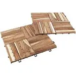 Interbuild Teak Hardwood Interlocking Patio Deck Tiles, 12&quot; × (Pack of 10), Easy to Install Floor Tile for Both Indoor &amp; Outdoor Use, 20 Individual Wood slats on Each Tile