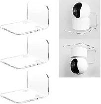 OAPRIRE Acrylic Floating Wall Shelves Set of 3 for Security Cameras, Baby Monitors, Speakers - Universal Small Wall Shelf with Cable Clips, 10-Piece Strong Tapes, No Drill (Clear)