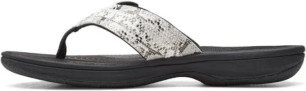 Clarks Women&#039;s Breeze Sea Flip-Flop, Black/White Snake Synthetic, 10