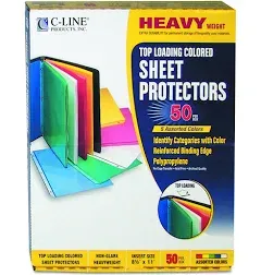 Colored Polypropylene Sheet Protector, Assorted Colors, 11 x 8 1/2, 50/BX, Sold as 1 Box