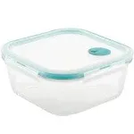 LOCK & LOCK Purely Better Glass Food Storage Container with Steam Vent Lid, Square-25 oz, Clear