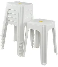 6-Pack White Stack Stools, Stacking Set-Stackable Nesting Stools/Chairs for Home, Office, Classrooms